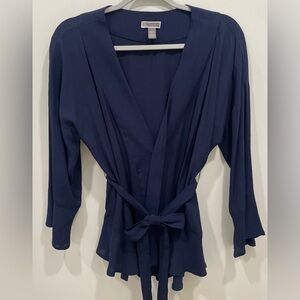Chelsea 28 Top Size Small Navy Blue V-Neck Wrap Lightweight Kimono 100% Viscose